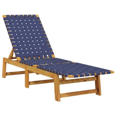 vidaXL Sonnenliege, Gartenliege Verstellbare Rückenlehne, Relaxliege für Terrasse Garten Pool, Strandliege Liege Gartenmöbel, Dunkelblau Massivholz Akazie Stoff
