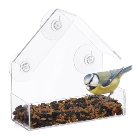 10er Set Fenster-Vogelfutterhaus, für Wildvögel, 3 Saugnäpfe, Futterstation mit Dach, HBT: 15 x 15 x 7 cm, transparent