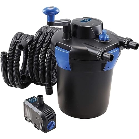 T.I.P. Teichfilter - Teichdruckfilter-Set (5.000 l Teichvolumen, 1.500 l/h Fördermenge, UV-C 9 Watt, int. Rückspülfunktion, inkl. Pumpe, UV-C Strahler, Schläuche, Filtermaterial) TFP 5000 UV 9, 30297