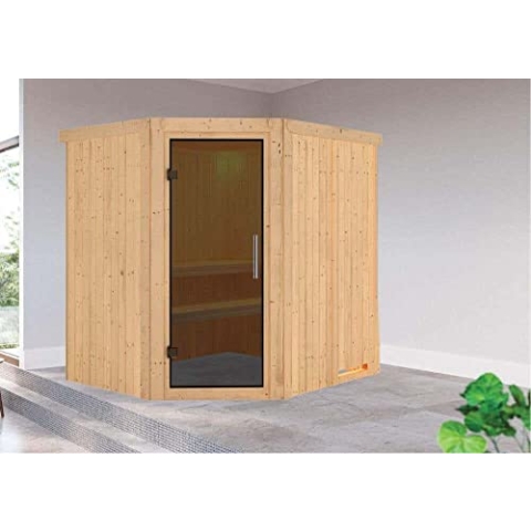FinnTherm Innensauna Ria mit Eckeinstieg aus Holz Innensauna mit 68 mm Wandstärke Saunakabine Infrarotsauna