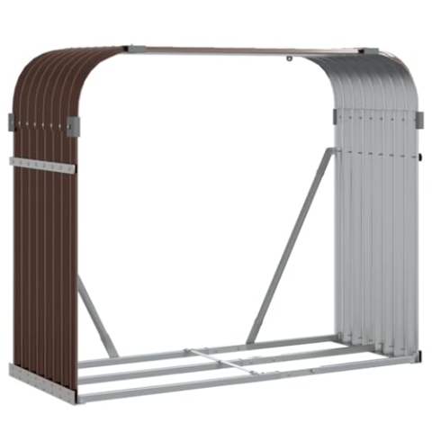 vidaXL Kaminholzunterstand, Kaminholzregal mit viel Stauraum, Feuerfest Brennholzregal mit Haken, Garten Holzlager Unterstand, Braun 120x45x100cm Verzinkter Stahl