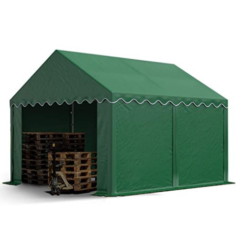 TOOLPORT Stabiles Lagerzelt Zelthalle 3x4 m PVC 800 N dunkelgrün wasserdicht Unterstand mit Bodenrahmen