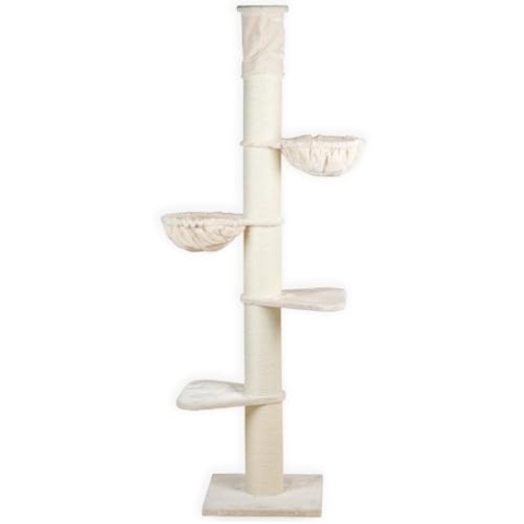 RHRQuality Kratzbaum für große Katzen – Maine Coon Tower Plus – 255 bis 275 cm hoch – Mit extra dicken 20 cm Sisalstämmen – Creme