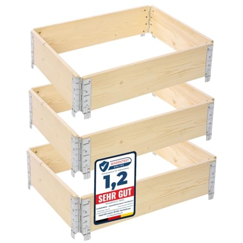 Garronda naturbelassene Hochbeete für Garten Palettenrahmen Hochbeet Holz steckbar stapelbar faltbar für Pflanzen Blumen Kräuter Obst und Gemüse Natural 3 Stück 80x60x20 cm GD-0141