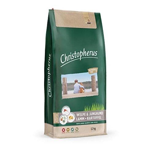 Christopherus Grainfree Trockenfutter für Welpen und Junghunde, Für kleine bis große Rassen, Lamm + Kartoffel, 12 kg