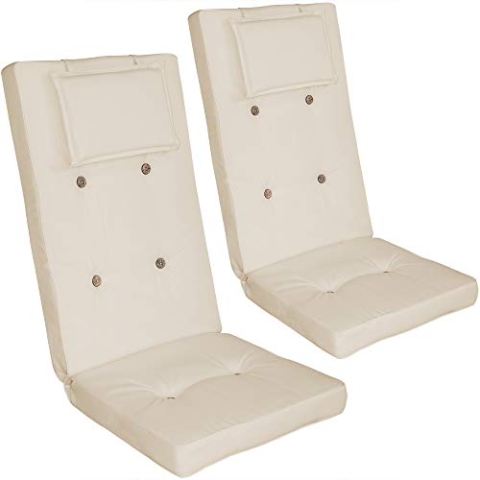 DETEX® Stuhlauflagen 2er Set Kopfkissen Rückhaltebänder Sitzkissen Stuhlkissen Kissen Hochlehner Auflage Sitzauflage Creme