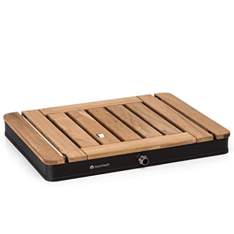 blumfeldt Mobile Gartendusche, Aussendusche für den Garten, Bodendusche mit 4m Wasserstrahlhöhe, Boden-Gartendusche mit Holz-Optik für Pool & Sauna, Außendusche Wasserdicht, Frost- & UV-Beständig