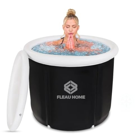 Fleau Home Eisbad - Sitzbadewanne mit Deckel und Pumpe - Sitzkissen Isoliermodell - Aufblasbarer Badeeimer - Eisbad - Badewanne - aufblasbar - Wim Hof ​​​​​​Methode (Schwarz, XL)