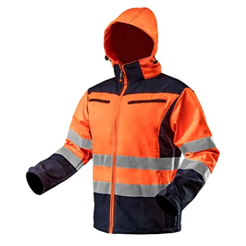 NEO TOOLS Softshell Warnjacke mit Reflektionsstreifen orange Neon gelb Arbeitsjacke Warnschutz Sicherheitshose XL orange