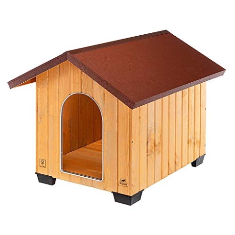 Ferplast Hundehütte große Hunde Domus XL aus FSC-Holz, Hundehaus Outdoor Wetterfest, Isolierende Kunststofffüße, Tür mit Bissschutzkante aus Aluminium, 90 x 111 x h 90 cm.