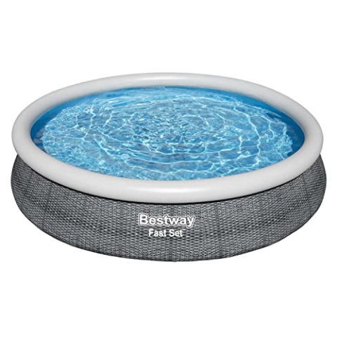 Bestway Fast Set Aufstellpool ohne Pumpe Ø 366 x 76 cm, Rattan-Optik (Schiefergrau), rund