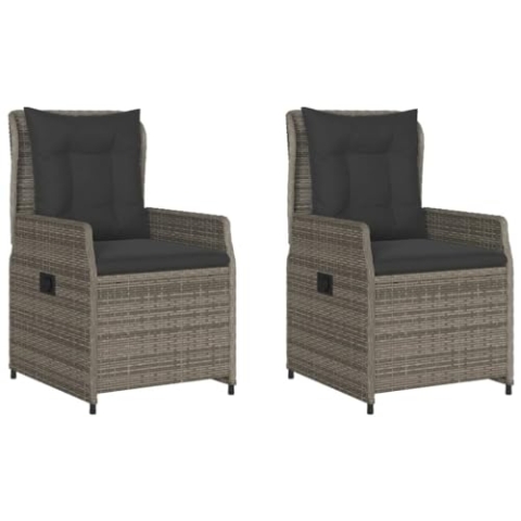 vidaXL Gartensessel 2 STK., Gartenstuhl mit Kissen Stahlrahmen, Loungesessel für Außenbereich, Stuhlset, Verstellbar Grau Poly Rattan