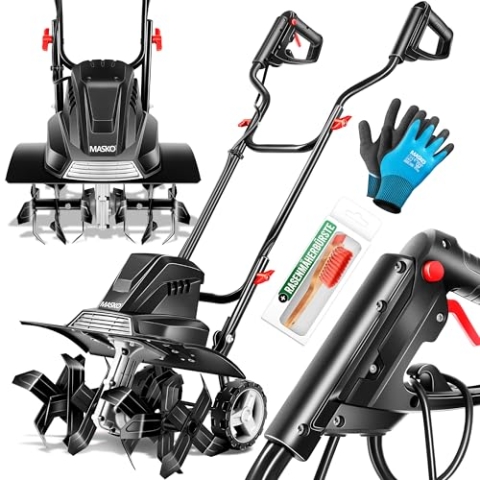 MASKO® Motorhacke elektrisch | Gartenfräse 1500 Watt 40cm Breite 20cm Tiefe | Bodenhacke Ackerfräse Kultivator | Elektro Hacke | klappbarer Handgriff Metallgehäuse | Transporträder & Zubehör | schwarz