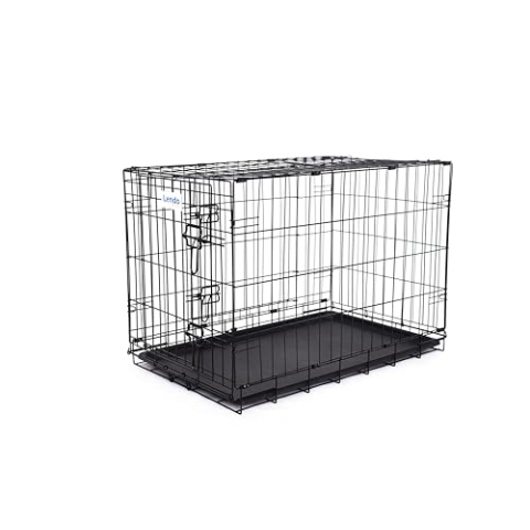 Lendo Online Hundekäfig klappbar - Hundetransportkäfig - Hundebox mit 2 Türen - Transportkäfig - Auto, Tiertransportbox aus Stahl - Hundetransportbox mit Bodenschale -Schwarz (90x60x67cm)