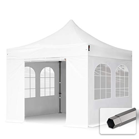 TOOLPORT Faltzelt Partyzelt 3x3m - mit 4 Seitenteilen Premium Dach Faltpavillon Pavillon weiß