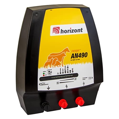 horizont Weidezaungerät 12V, ranger AN490 Weidezaungerät 230V, 6,5 Joule, 14500 Volt, Weidezaungerät, für Netzstrom, Batterie, Akku, Dualgerät für gehobene Ansprüche, trockene Bedingungen