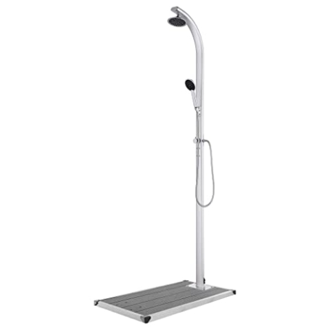 vidaXL Gartendusche mit Grauer Bodenplatte Außendusche Pooldusche Campingdusche Camping Pool Außen Dusche Bodenelement 220cm Aluminium