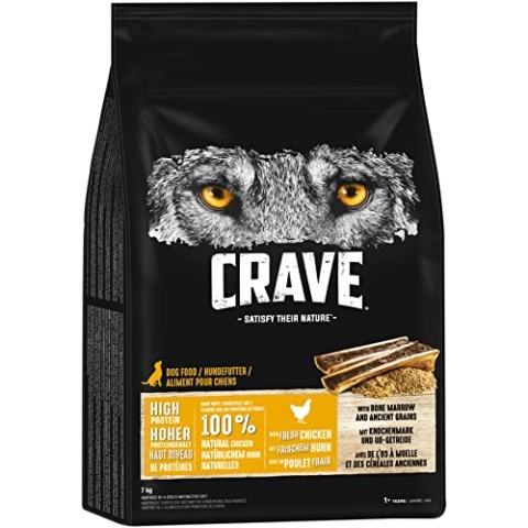 Crave Adult Trockenfutter mit Huhn mit Knochenmark und Urgetreide, 7kg (1 Beutel) - Premium Hundefutter trocken mit hohem Proteingehalt – Hergestellt mit 100% natürlichem Huhn