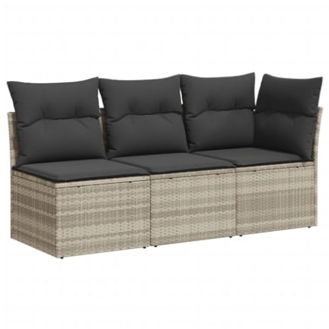 vidaXL Gartensofa mit Kissen 3-Sitzer, Sofa mit Staufach unter Sitzfläche, Terrassensofa mit abnehmbarem waschbarem Bezug, Gartenmöbel Terrassenmöbel, Hellgrau Poly Rattan