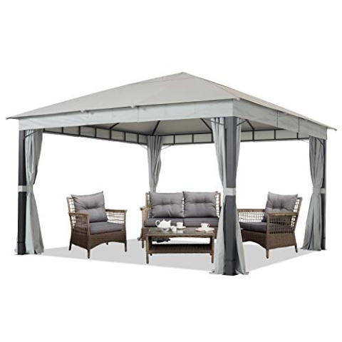 TOOLPORT Gartenpavillon 4x4 m ALU Premium ca. 220g/m² Dachplane wasserdicht Pavillon 4 Seitenteile Gartenzelt hellgrau ca. 9x9cm Profil