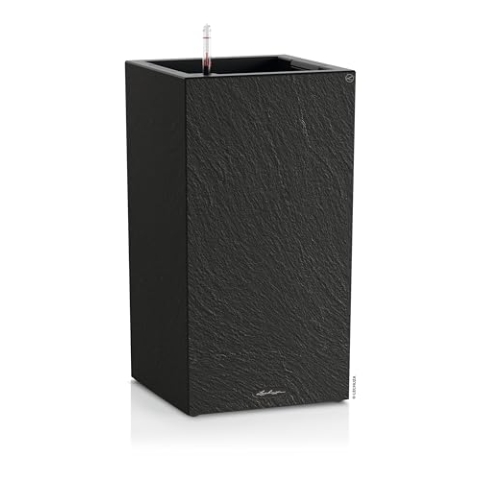 LECHUZA-Pflanzgefäß Canto Slatestone 30 high Dark Grey, Pflanzgefäß mit Bewässerungssystem, Wasserstandsanzeiger und Pflanzeinsatz, Schiefer-Optik, 30 x 30 x 56 cm, 15936