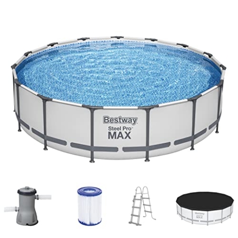 Bestway Steel Pro MAX Frame Pool Komplett-Set mit Filterpumpe Ø 457 x 107 cm, lichtgrau, rund