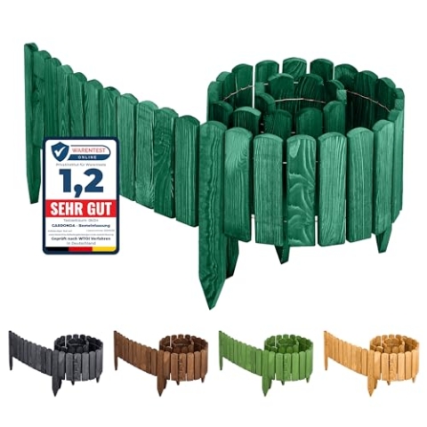 Garronda Beeteinfassung Holz Rollzaun Holzzaun 200 x 40 cm imprägniert Flexibler Rollborder Rasenkante Palisade Gartenzaun Umzäunung für Garten GD-0046 (Smaragdgrün, Höhe: 40 cm)