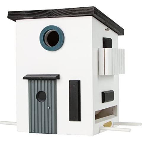 Wildlife Garden WG108 Multiholk Bauhaus - Der Kombinierte Vogelfutterhaus und Nistkasten/Vogelhaus aus Holz