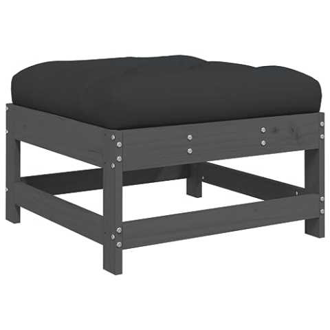 vidaXL Gartenhocker, Sitzhocker mit Kissen Latten-Design, Modular Holz Hocker für Garten Terrasse, Fußhocker Gartenmöbel, Grau Massivholz Kiefer