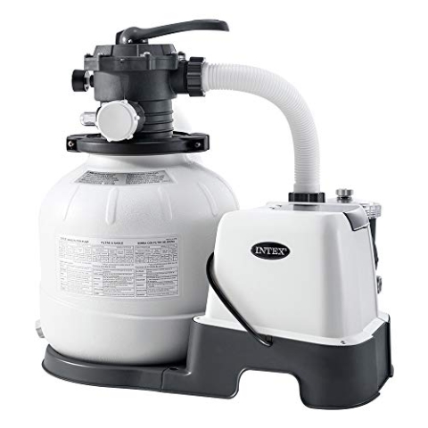 Intex 26676 – Sandfilterpumpe Krystal Clear mit Salzwassersystem, Wasserfluss 7900 L/h, Systemfluss 6000 L/h, für Pools bis maximal 32200 L, Kunststoff, Weiß