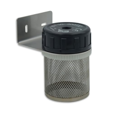 Schabus Schmutzfang Protector Edelstahl inkl. V2A-Montagewinkel und PG-Verschraubung, für Schabus Mini-Schwimmerschalter um diese vor Schmutz zu schützen, Grau