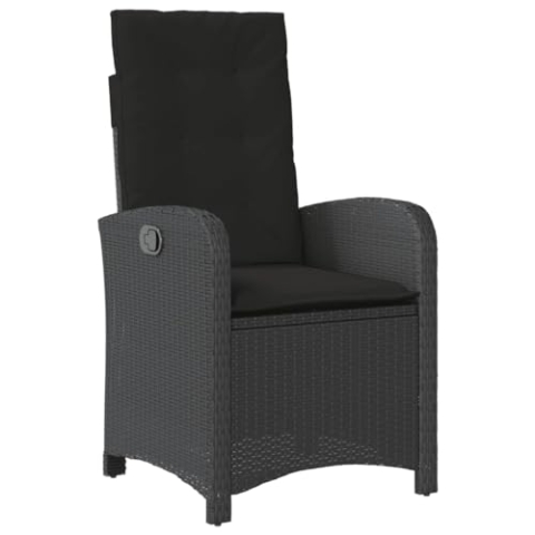 vidaXL Gartensessel mit Kissen 2 STK., Gartenstuhl mit Verstellbarer Rückenlehne, Liegestuhl mit Stahlrahmen, Sessel Stuhl Relaxsessel, Schwarz Poly Rattan