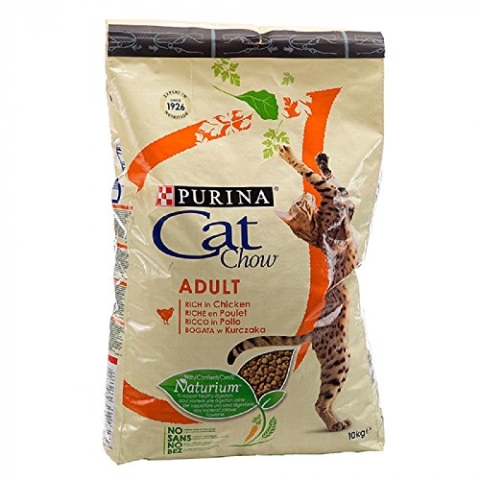 Purina Cat Chow | Erwachsene | Trockenfutter für Katzen | NaturiumTM | Huhn | 10 kg | Beutel
