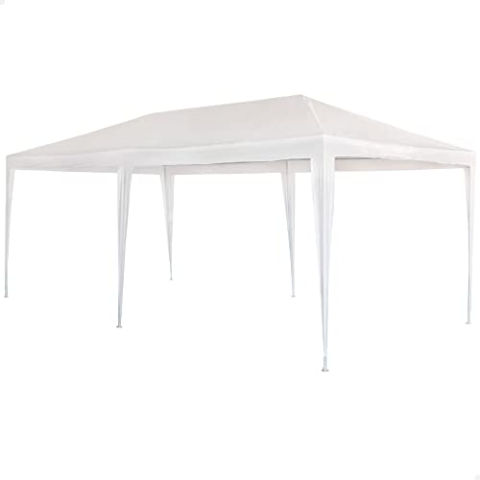 AKTIVE Weißes Gartenzelt 6x3m, Pavillon für den Außenbereich, Stahlrahmen Ø24 und Ø18 mm, Polyethylendach, wasserdicht, inkl. 8 Heringen, schneller und einfacher Aufbau ohne Werkzeug (53992)