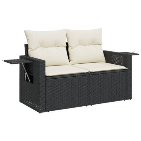 vidaXL Gartensofa mit Kissen 2-Sitzer, Sofa mit Staufach unter Sitzfläche, Terrassensofa mit abnehmbarem waschbarem Bezug, Gartenmöbel Terrassenmöbel, Schwarz Poly Rattan
