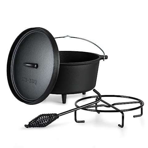 ToCi Dutch Oven Vorgebrannt, Dutch Oven für Brot, Kochen & Grillen, Auslaufsicherer BBQ Oven, Gusseisen Topf mit Deckelheber, Gusseisenpfanne Grill-Topf mit Deckel, Gusseisen Kochtopf 7,2 Liter