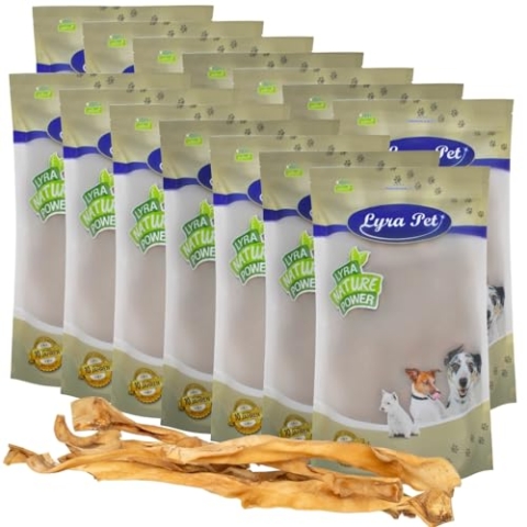 Lyra Pet® 15 STK. Rinderkopfhautstangen XXL ca. 70 cm | Naturbelassener Kausnack | Proteinreiche Kaustange zur Zahnreinigung | Langer Kaugenuss aus Rinderhaut | Kauartikel für Hunde