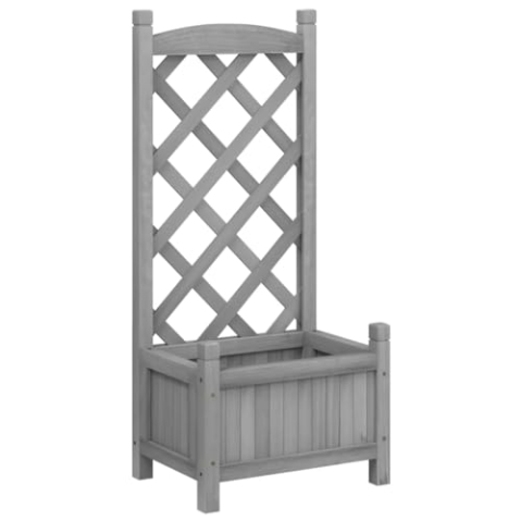 vidaXL Pflanzkübel mit Spalier, Pflanzgefäß mit viel Platz, Pflanzenkasten für Garten Terrasse, Blumenkasten Pflanztopf, Grau Massivholz Tanne