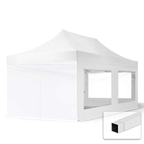 TOOLPORT 3x6m Faltpavillon Pavillon Partyzelt Gazebo Stahl 30mm, 4 Seitenteile, Panoramafenster, weiß