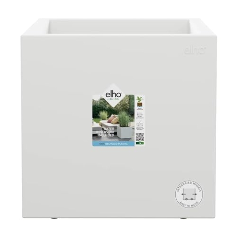 elho Vivo Next Quadrat 40 - Blumenkasten für Innen & Außen - 100% Recyceltem Plastik - L 39.0 x H 37.9 cm - Weiß/Weiss