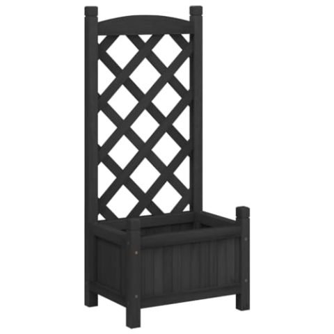 vidaXL Pflanzkübel mit Spalier, Pflanzgefäß mit viel Platz, Pflanzenkasten für Garten Terrasse, Blumenkasten Pflanztopf, Schwarz Massivholz Tanne