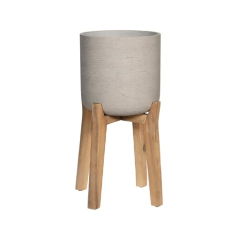 Finestgreen Charlie Feet High | Handgefertigtes Pflanzgefäß auf Holzfüßen (XL Ø:40 H:67 cm, Grau) | Pottery Pots