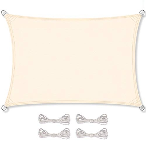 CelinaSun Sonnensegel wasserdicht inkl Befestigungsseile Premium PES wasserabweisend imprägniert Rechteck 3 x 4 m Creme weiß