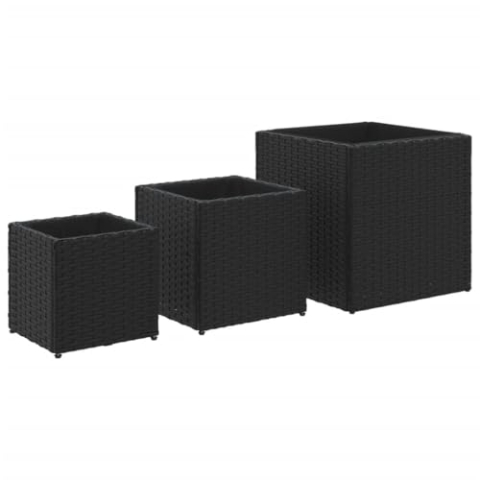 vidaXL Pflanzkübel 3 STK., Blumenkübel mit Stahlgestell, Pflanzkasten für Garten, Blumentopf Blumenkasten Hochbeet, Schwarz Poly Rattan