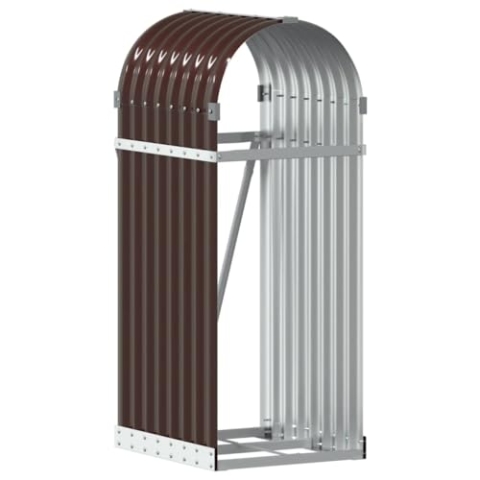 vidaXL Kaminholzunterstand, Kaminholzregal mit viel Stauraum, Feuerfest Brennholzregal mit Haken, Garten Holzlager Unterstand, Braun 40x45x100cm Verzinkter Stahl