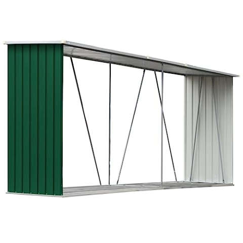 vidaXL Brennholzlager Kaminholzunterstand Brennholzregal Brennholzunterstand Kaminholzständer Holzlager Verzinkter Stahl 330x84x152cm Grün