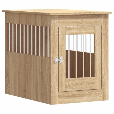 vidaXL Hundekäfig im Möbelstil, Abschließbar Hundebox mit Tür, Hundehütte Beistelltisch mit 2-in-1-Funktion, Hundehaus Haustierkäfig, Sonoma-Eiche 55x80x68 cm Holzwerkstoff
