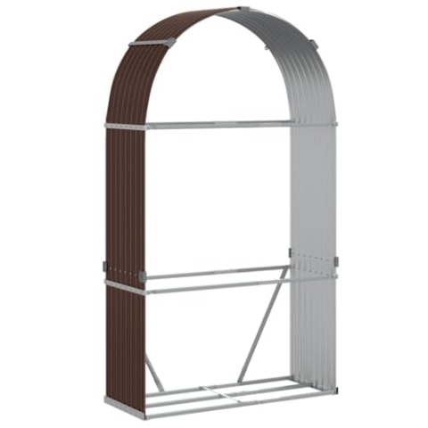 vidaXL Kaminholzunterstand, Kaminholzregal mit viel Stauraum, Feuerfest Brennholzregal mit Haken, Garten Holzlager Unterstand, Braun 120x45x210cm Verzinkter Stahl