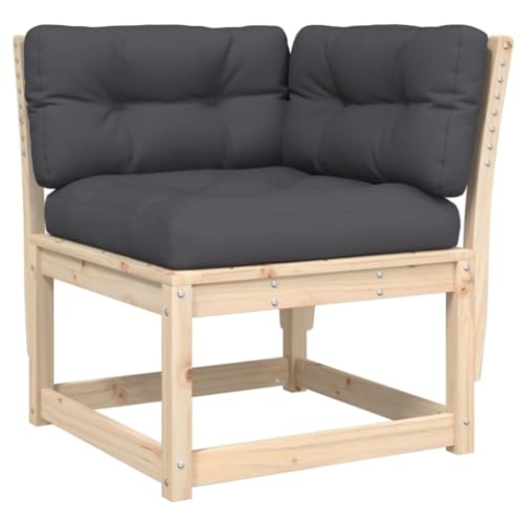 vidaXL Garten Ecksofa mit Kissen, Gartensofa Modular mit Latten-Design, Outdoor Sofa mit Rückenlehne, Holzsofa Gartenmöbel Gartengarnitur, Massivholz Kiefer