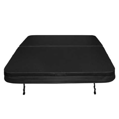 Whirlpool Abdeckung Spa Deckel 2m x 2m Sichere Outdoor-Schutzhülle Quadratisch Hardtop Wetterfest PVC-Leder UV-schimmel- und flammfest 4 x Abschließbare Gurte mit Schlüsseln 6 x Hebebügel – Schwarz